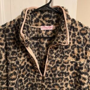 Pink Lily Leopard Print Fleece Jacket